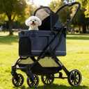 Dog Stroller with Waterproof Rain Cover, Heavy-Duty All-Terrain 4-Wheel Pet Stroller with Adjustable Sunshade Canopy, Foldable Travel Dog Strollers for Small/Medium Dogs Up to 121 lbs