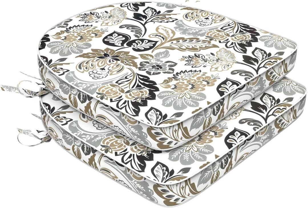 Set of 2 Outdoor Chair Cushions 19"x19"x2",Water Repellent Dining Seat Cushion with Ties and Removable Covers, Chair Cushions for Indoor and Patio Furniture, Dailey Tan