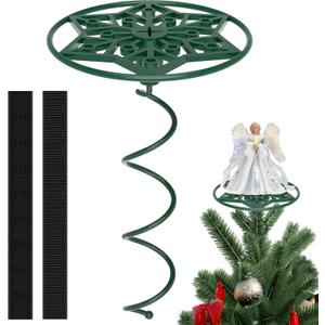 Christmas Tree Topper Holder, Universal Twist On Tree Topper Stabilizer, Christmas Tree Topper Support Stand with Metal Green Support Rod for Stabilizing Tree top Ornaments (Green-flat Base)