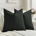 FUTEI Pack of 2 Chenille Decorative Throw Pillow Covers 16x16 Inch,Soft Cozy Faux Linen Textured Cushion Case,Farmhouse Home Decor for Couch Living Room,Black