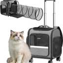 Rolling Cat Carrier with Wheels: Dog Carrier for Small Dogs & Large Cats, Expandable Pet Carrier on Wheels with Cat Play Tunnel, Large Capacity, Breathable Mesh, Side Pocket, Grey (Grey with wheels)