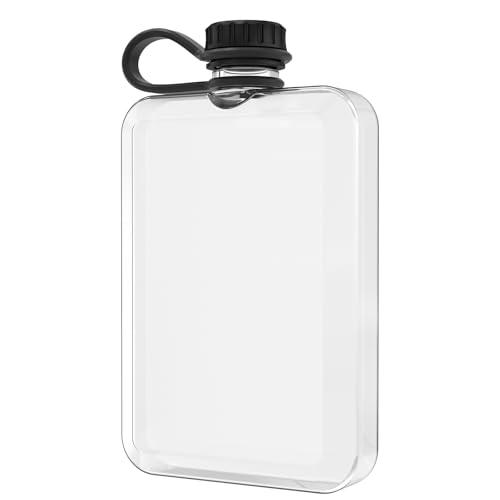 8.5 Oz Plastic Flask for Men, Hianjoo Leakproof Pocket Flask for liquid with Clear Body, Compact and Portable Flat Water Bottle for Hiking, Camping, Travel and Outdoor Use