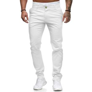 HUNGSON Mens Chinos Slim Fit Stretch Flat-Front Skinny Dress Pants (White,36W*30L)