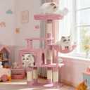 Heybly Cat Tree with Toy, Cat Tower Condo for Indoor Cats, Cat House with Padded Plush Perch, Cozy Hammock and Sisal Scratching Posts, Skin Pink HCT004SP