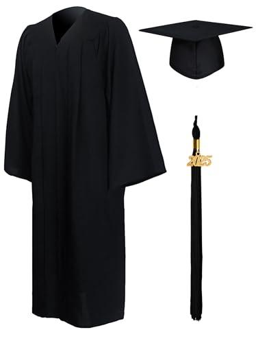 GraduationMall Matte Graduation Gown   2025 for High School and Bachelor Black 51(5'6"-5'8") (Missing Stick)