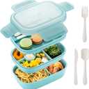 Stackable Bento Box Lunch Box,3 Layers Stackable Bento Lunch Containers for Adults & Kids, Built-in Utensil Set,Leak-Proof Bento Lunch Box for Dining Out, Work, Light Blue