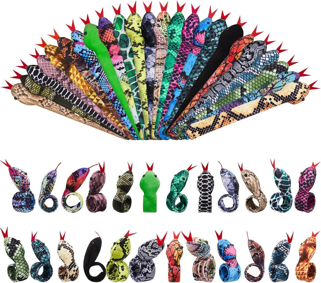 Chivao 24 Pcs Snake Slap Bracelets Reptile Party Favor Snake Snap Bracelets Animal Serpent Bracelet Reptile Birthday Party Supplies for Kids Parties Favors Christmas Gift, 24 Assorted Designs