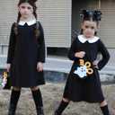 Arshiner Girls Long Sleeve Vintage Peter Pan Collar T-Shirt Dress Age 4-13 Years (Black)