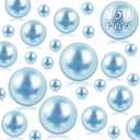 150Pcs Light Blue Polished No Hole Faux Pearl Beads for Vase Filling Decorations, Plastic Pearls Vase Fillers, Table Scatters, Wedding Centerpiece, Home Decor