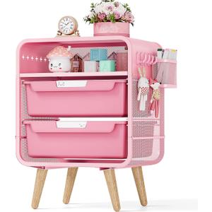 Pink Nightstand, Cute End Table with Storage Drawer, Kids Nightstand for Bedroom Furniture, Bedside Table Small Pink Desk Coffee Table for Living Room, Dorm, Office