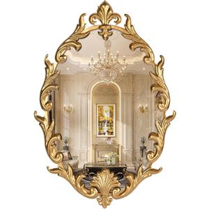 Oval Gold Baroque French Vintage Wall Mirror, 24"x16" Antique Vanity Ornate Decorative Mirror with Metal Frame, Carved Pattern for Living Room, Entryway, Hallway, Bedroom,Bathroom