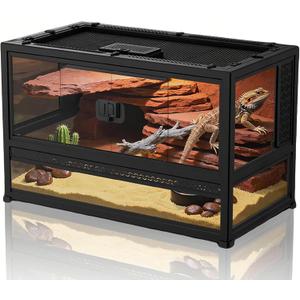 XIGETRAIL Tempered Glass Bearded Dragon Tank, 22" x 14" x 12" Reptile Enclosure with Sliding Door and Top Screen Ventilation,Reptile Tank for Lizard,Gecko,Chameleon