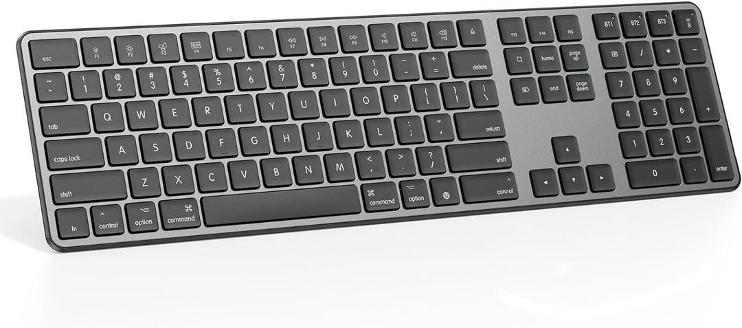 OMOTON Bluetooth Keyboard Compatible with Mac, with Numeric Keypad, Rechargeable Wireless Keyboard Compatible with MacBook Pro/Air, iMac, Mac mini/Pro Laptop and PC,BlackGrey (Three zone keyboard)