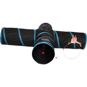 Feline Ruff Premium 4 Way Cat Tunnel. Extra Large 12 Inch Diameter and Extra Long. A Big Collapsible Play Toy. Wide Pet Tunnel Tube for Rabbits, Kittens, Large Cats, and Dogs.