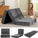 6-Inch Tri-Fold Mattress Twin Size - Foldable Futon Sofa Bed with Removable Washable Cover, Folding Memory Foam Futon Mattress | Non-Slip Bottom & Carry Handles for Guest, Camping, Dorm (Grey)