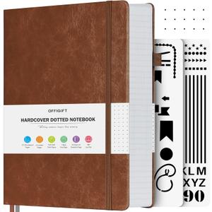 Bullet Dotted Journal Notebook, 312 Numbered Pages A5 Hardcover Dotted Notebooks, 100gsm No Bleed Paper Dot Grid Notebook with Index Pages, Dot Journal for Women Men, 5.75" x 8.38", Brown