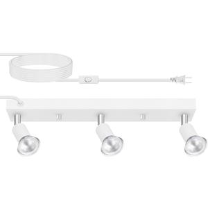 Plug in Track Lighting, 16" LED Track Light Fixtures Ceiling, White 3 Way GU10 Wall Spotlight, Rotatable Track Head, Plug in Ceiling Light Kitchen Hallway Living Room,15 Foot Power Cord (NO Bulb)
