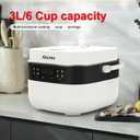 3L Smart Rice Cooker, 6-Cup Uncooked, Fuzzy Logic, Stainless steel spherical inner pot with non-stick ceramic glaze coating, Keep Warm, White