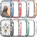 8 Pack Bling Case for Apple Watch Series 9/8/7 45mm with Tempered Glass Screen Protector, Premium Glitter Diamond Bling Hard PC Protective Glossy Bumper Cover for Women Girl