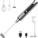 YUSWKO Silver Milk Frother Wand for Coffee with Stand, Handheld Coffee Frother, Rechargeable Drink Mixer, Waterproof Electric Whisk