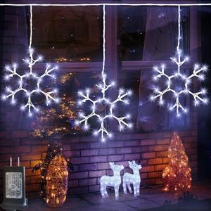 Christmas Snowflake Icicle Lights Outdoor Decoration, LED String Lights 8 Modes, Hanging Twinkle Fairy Lights for Roof Window Home Party Garden Yard Christmas Decoration, White