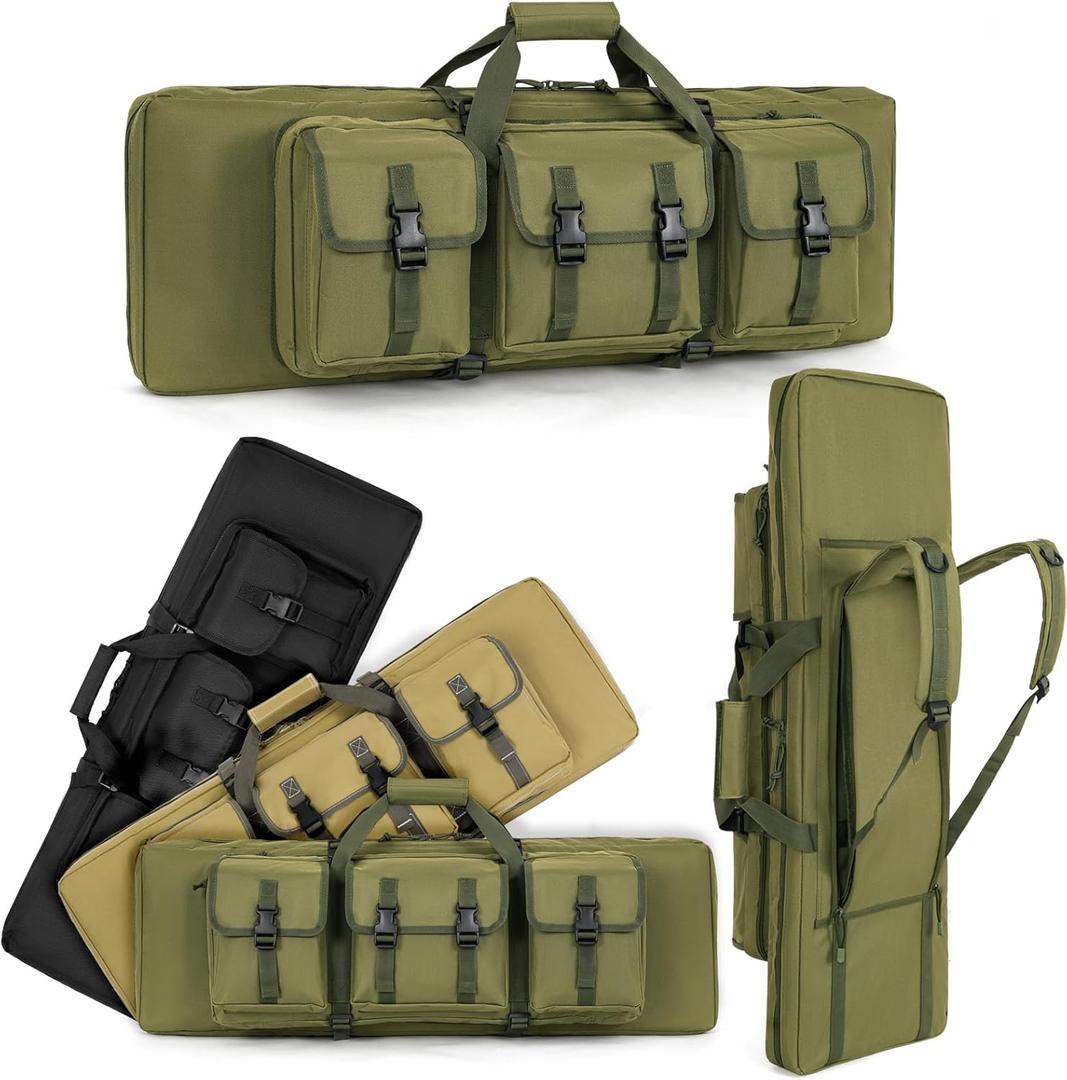 Soft Rifle Case 32'' 36" 42" 48'' Tactical Long Double Rifle Backpack Gun Bag for Hunting Shooting Range, Firearm Transportation with Lockable Zipper and Molle System (Olive Green)
