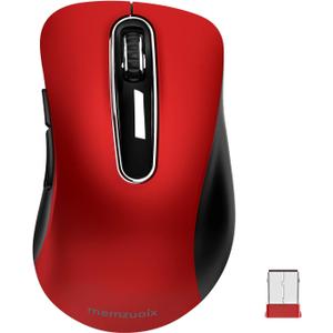 Memzuoix 2.4G Wireless Mouse, 1400 DPI Mobile Optical Cordless Mouse with USB Receiver, Portable Computer Mice for Laptop, PC, Desktop, MacBook, 5 Buttons, Red