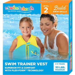 SwimSchool Kids Swim Trainer Vests for Toddlers Ages 2-6  Boys/Girls  Multiple Colors/Styles  Learn to Swim Floaties