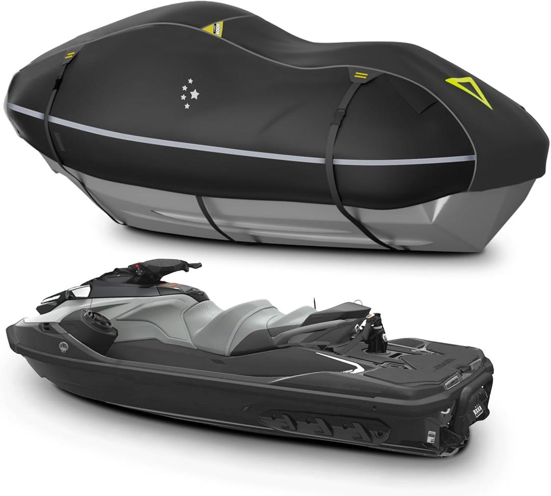 LIBZAKI Jet Ski Cover PWC Cover 2-3 Seats Heavy Duty Waterproof 600D UV Resistant Fits for Yamaha Sea-Doo Kawasaki up to 136~145" Black