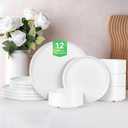 8 Pcs White Dinnerware Set for 4, Porcelain Kitchen Plates and Bowls Set, Ceramic Chip and Scratch Resistant Dishs Set - Dishwasher & Microwave Safe, QOMO-1996