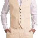 Dsteng Mens Linen Suit 2 Piece Short Suits for Men Casual Summer Beach Wedding Suit Linen Vest Shorts Set XXL, Champagne 