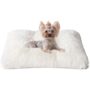 EHEYCIGA Fluffy Dog Crate Bed for Small Dogs, Plush Faux Fur Crate Pad, Calming Anti Anxiety Small Dog Bed, Washable Soft Warm Mat with Non-Slip Bottom, Beige (23.6 x 17.5)