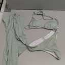 SHENHE Women's 3 Piece Textured High Cut Halter Triangle Bikini Swimsuit with Cover Up (Mint Green, S)