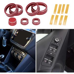 AC Media Volume Tune Drive Mode Control Switch Knob Cover Ring for VW Atlas SE 2018-2022 Sturdy | Interior Decal Trim Red 7 Pcs