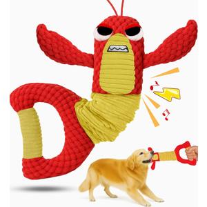 Swooflia Tug of War Dog Toy-Squeaky Plush Tug a War Dog Toy for Medium Large Breed Dogs to Keep Them Busy, Interactive Crinkle Doggie Toy, Cute Lobster with Soft Long Pull Handle