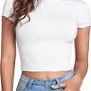 Verdusa Women's Basic Casual Summer Crop Tee Tops Slim Fitted Cropped T Shirts Y2k Clothes M