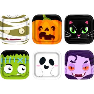 Yizeda 60Pcs Halloween Paper Plates, 6 Design Disposable Dinner Plates Pumpkin Cat Frankenstein Vampire Bat Ghost for Halloween Party Supplies Dinner Tableware Decoration Supplies, 9 Inch