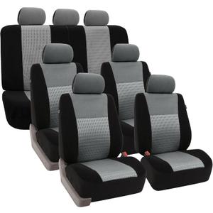 FH Group Car Seat Covers Trendy Elegance Three Row Car Seat Covers Set, Airbag Compatible and Split Ready, 7 Seater Covers-Universal Fit for Cars, Trucks & SUVs Gray/Black (Gray (4 Buckets 1 Bench))