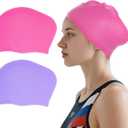 2 Pcs Extra Large Swimming Cap for Long Hair Swim Cap for Women Silicone Waterproof Swim Hats Bathing Caps to Keep Hair Dry for Women Adults Youths (Light Purple and Light Pink)