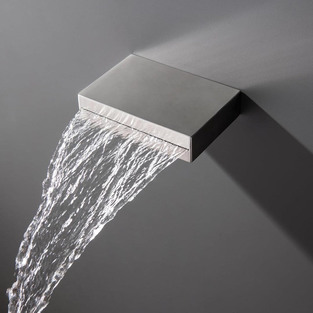 Waterfall Tub Spout Bathtub Spout for Bathtub Faucet SUS304 Stainless Steel & Solid Brass Bathroom Tub Faucet Replacement High Flow Shower Spout Brushed Nickel Wall Mount, TS1-BN