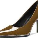 Mallyteeds Stiletto High Heels Pumps for Women 3.6 Inch Closed Toe Slip-on Beaded Pumps Party Wedding Dress Shoes Bride