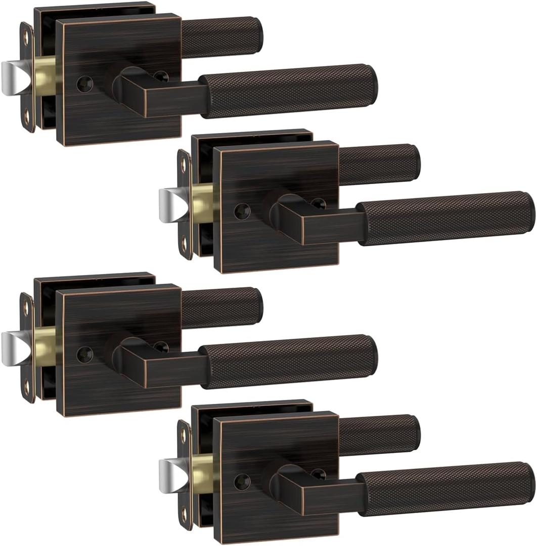 Asidrama 4 Pack Oil Rubbed Bronze Privacy Door Handles, Door Lever with Door Knobs Indoor for Bedroom or Bathroom, Heavy Duty Door Handles Interior with Locks for Left Right Sided Doors