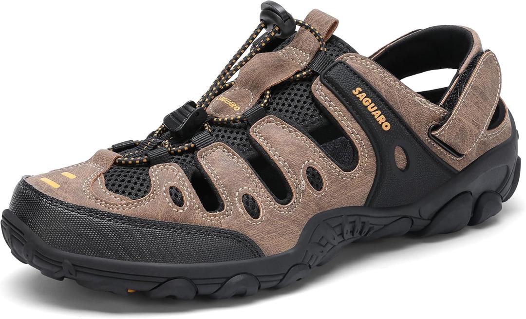 SAGUARO Men's Sport Sandals Adjustable Strap Closed Toe Outdoor Hiking Sandal Beach Water Shoes (Brown)