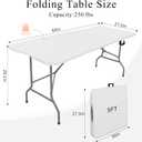 Set of 2 Folding Tables with Carrying Lightweight Rectangular Portable Plastic Camping Table Steel Legs for Party, Dining, Wedding, Events, Picnic, Outdoor (5FT, White)