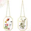 Qunclay 2pcs Pressed Flower Frames Floating Wall Hanging Double Glass Frames with Metal Chain for Display Dried Plant Specimen Picture Pretty Gifts for Mom Friends DIY Handy Craft(Gold,3.5 x 2.5 Inch)