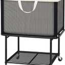 STO STO Rolling Laundry Hamper with Lockable Wheels, 29-Gallon (110L) Laundry Cart with Removable Canvas Bag, 2-Tier Clothes Basket Hamper with Shelf for Closet, Bedroom, Bathroom, Laundry Room, Beige