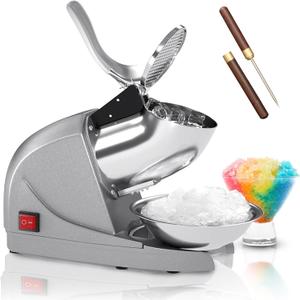 Shaved Ice Machine, Electric 3 Blade Snow Cone Machines, 380W Ice Crusher Machine, 286 lb/hr Ice Crusher, Ice Shaving Machine for Home and Commercial (Silver)