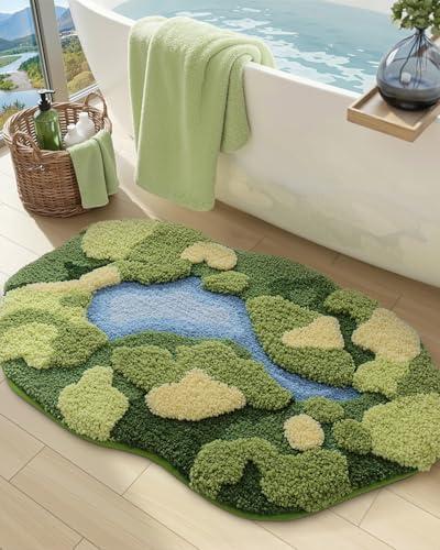 DEXI Moss Bath Mat, Ultra Thick Soft Green Bathroom Rug, Water Absorbent Non Slip Microfiber Rugs for Shower Floor, Sink, Bedroom, Home Accessories Decor, 24x43, Moss Green