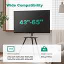 Tripod Easel TV Stand for 43 to 65 Inch LCD Led Screen, Height Adjustable and Swievel TV Stand, Portable TV Floor Stand with Wooden Tray for Bedroom, Living Room, Studio, Metal Black