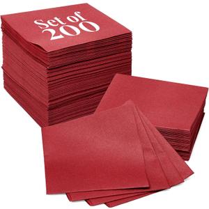 Prestee Linen Feel Guest Towels - Paper Hand Towels - Cocktail Napkins - 5inch Folded / 9.5inch Unfolded - 200 count - Soft and Absorbent Disposable Napkins for Parties and Events - Red